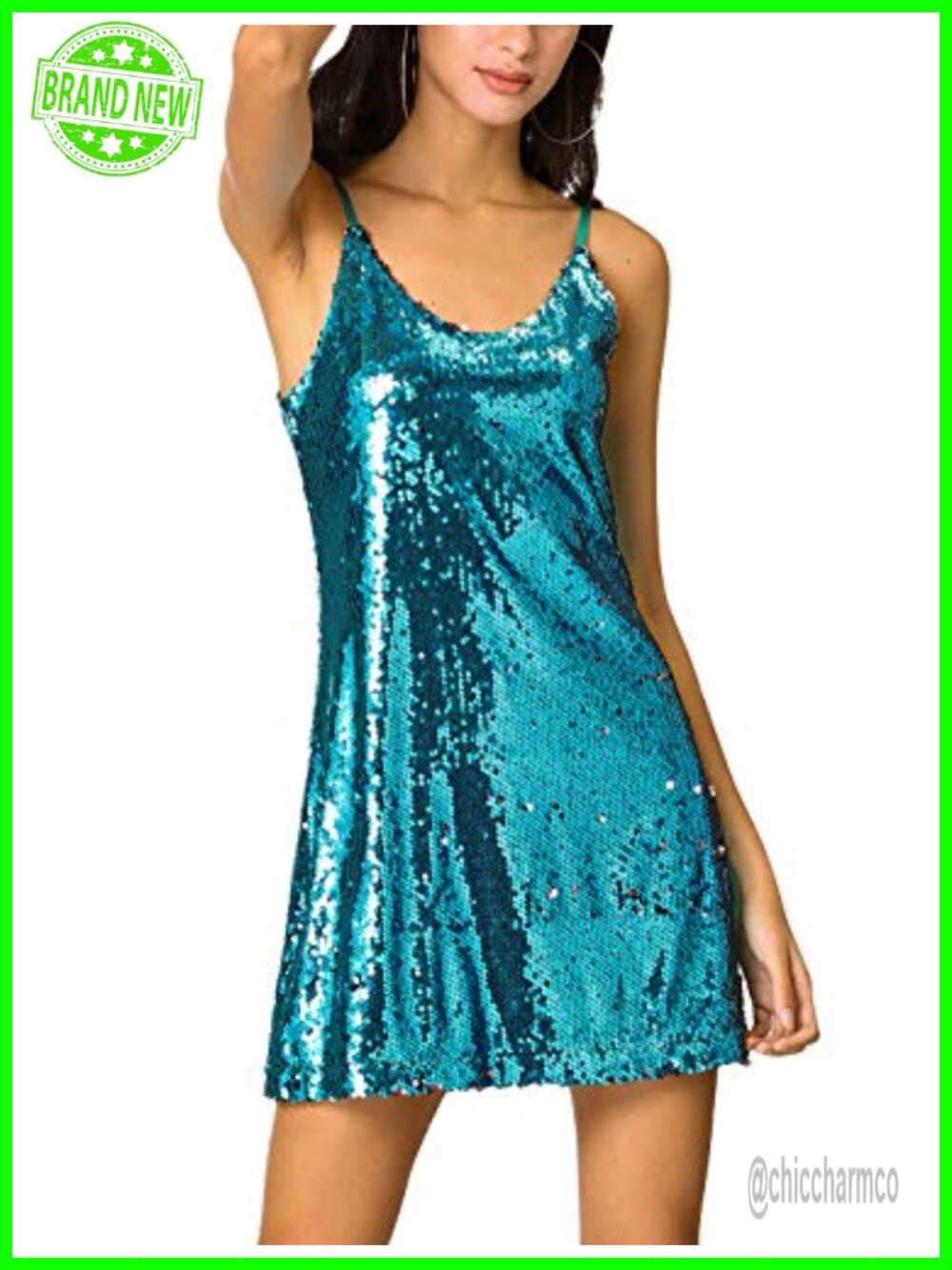 Glitter Sequin Spaghetti Strap V Neck Party Mini Dress Clubwear